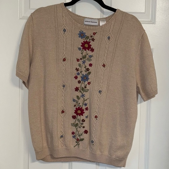 Beaded Sweater Alfred Dunner Women’s Floral Short Sleeve Pullover Embroidered L - Picture 1 of 8